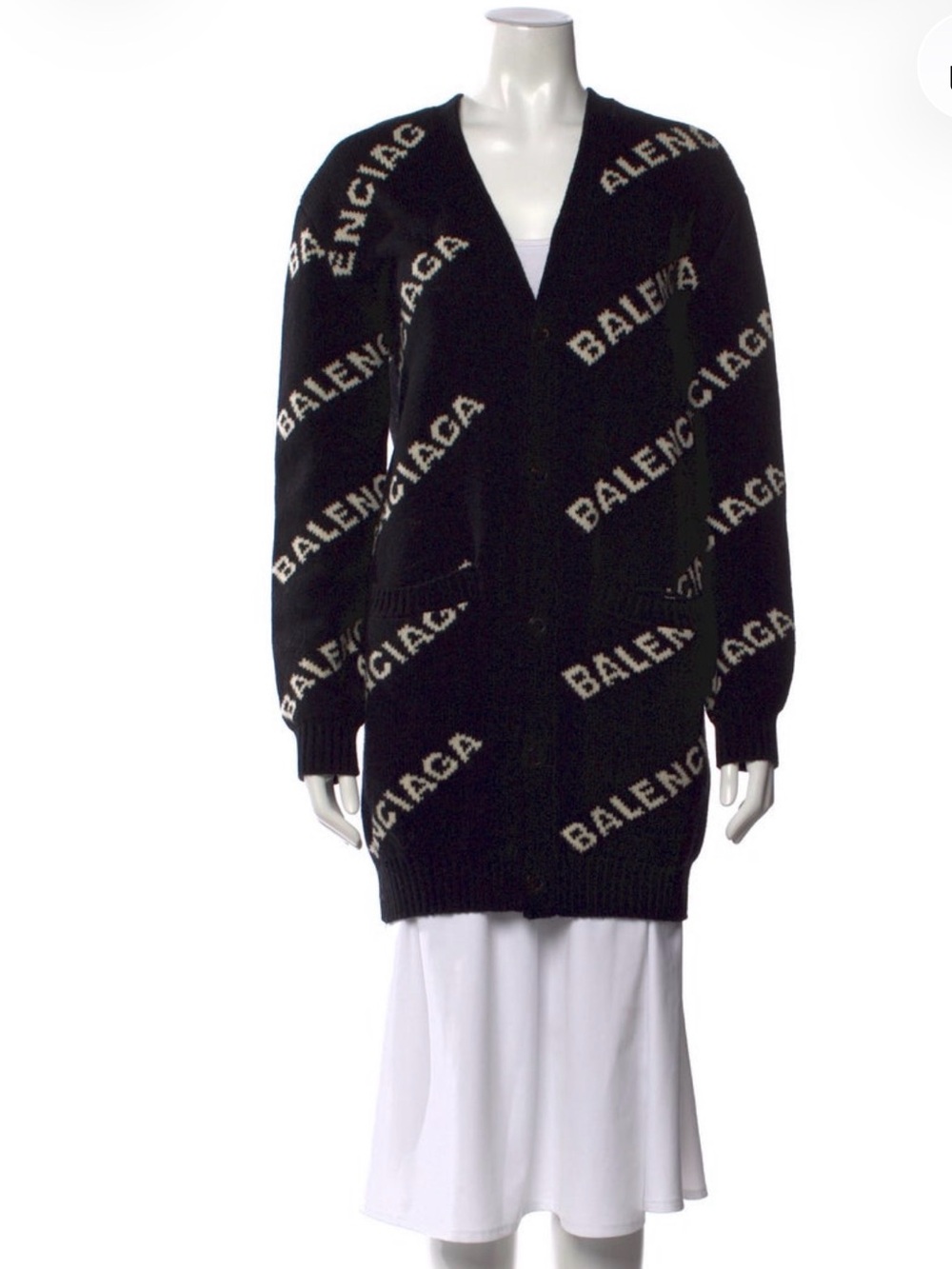 Balenciaga Black Cardigan with White Logo Print